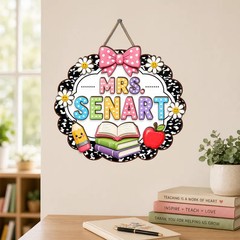 Personalized Custom Teacher Wall Sign with Rope Decor