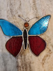 Vintahw stained leaded glass butterfly vintage suncatcher