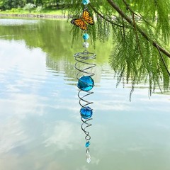 Butterfly Sun Catcher Wind Spinner with Blue Crystal Ball for Indoor Outdoor