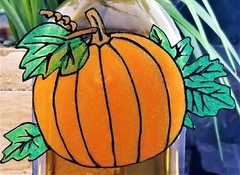 VTG Halloween Pumpkin Fall Harvest Soft Plastic 3D Embossed Glitter Suncatcher