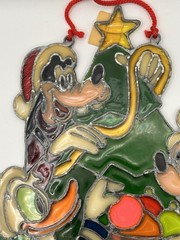 1983 Kurt Adler Stained Glass-Mickey Donald Duck Goofy Suncatcher Ornament 10”