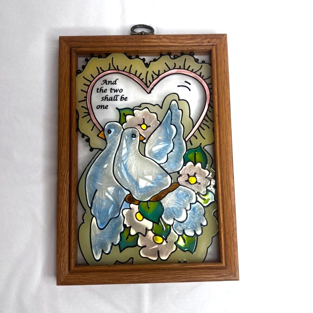 Framed Stained Glass Window Art Suncatcher ‘And the two shall be one’ Wall Art