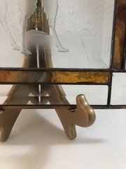 VTG Stained Beveled Glass Etched Camel Sun Catcher Panel Brass Amber Accents