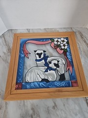 Open Windows Stained Glass Mosaic Suncatcher Sheep Flowers Glass Wood Frame