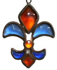 Vintage~FLEUR-DE-LIS~Hand Made~5″x3.75″~SUN CATCHER~Decorative~MOBIL~Art Glass
