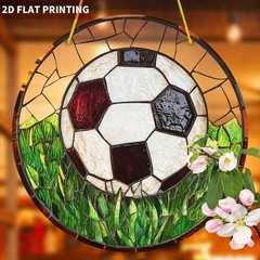 2D Flat Print Soccer Grass Pattern Acrylic Suncatcher Football Player Gift