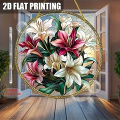 Vintage Lily Bouquet Acrylic Sun Catcher Floral Hanging Ornament for Wall Decor