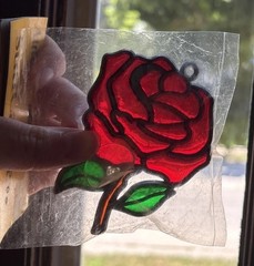 Autom Sun Catcher Stained Glass Vintage NOS Red Rose 🌹 Taiwan 80s Window Decor
