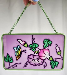 Vintage Butterfly Flower Stained Glass Style/Painted Suncatcher