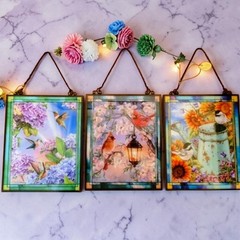 Dona Gelsinger Set of 3 Suncatchers Splendid Songbirds Collection, Stained Glass