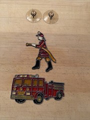 Fireman & Fire Truck Stained Glass Style Suncatcher Ornaments