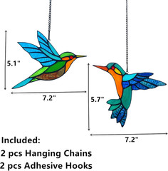 2 Packs Stained Glass Hummingbird Suncatcher Window Hanging Ornament, Stained Gl