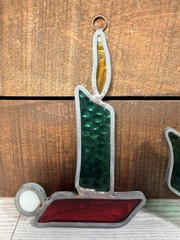 Set Of 2 Stained Glass Christmas Candle Sun Catcher Window Decoration Holly