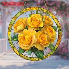 Bright Yellow Rose Bouquet Art Style Acrylic Suncatcher Wall Decor for Home