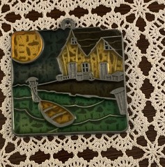 Lake Life Cabin Canoe Stained Glass Window Suncatcher Ornament Metal 3 Inch