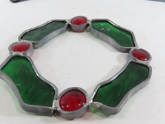 Christmas Stained Glass Ornaments Suncatchers Vintage Lot Of 5 D80
