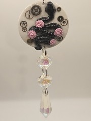 Handmade Clay Suncatcher Steampunk Gears Roses Snake