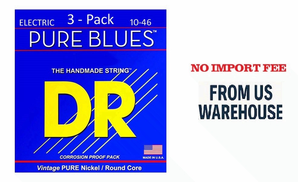 Set of 4 – DR Strings Pure Blues Pure Nickel Electric Guitar Strings 10-46 3 Pac