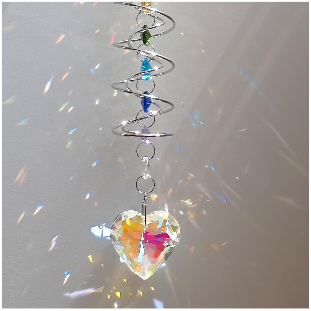 Big Heart Crystal Sun Catchers for Windows Hanging, Double-Spiral Design Gazi…