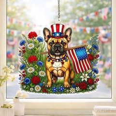 Patriotic French Bulldog Suncatcher Ornament Dog Lover Gift Decor