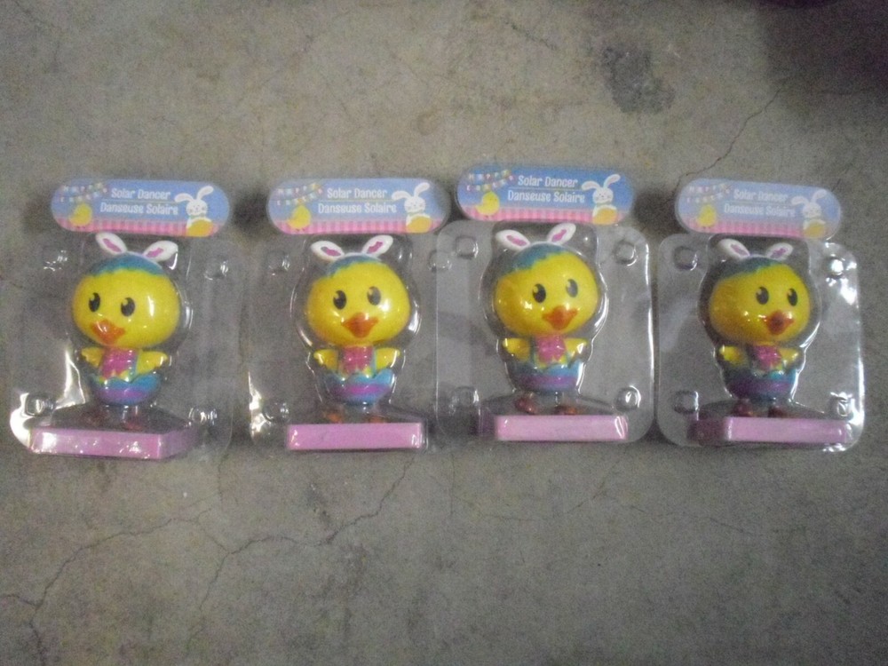 4 X Baby Chick Bunny Easter solar dancer Dancing Hatched egg bobble head toy