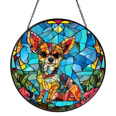 Chihuahua Stained Glass Sun Catcher Decor for Dog Lovers 7.87 Inch Hanging Art