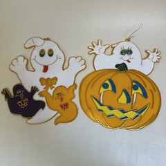 (2) Vintage Halloween Decor Ghost Suncatcher By Pumpkin Time