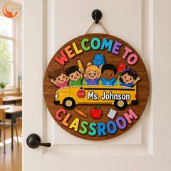 Custom Personalized Teacher Wooden Sign with Rope Door Decor Gift