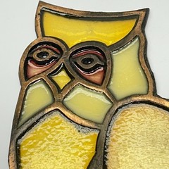 Vintage Owl Shape Sun Catcher Stained Glass Copper Frame Window Light Refractor