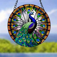 Colorful Peacock Suncatcher Double Sided Round Dyed Acrylic Wall Art Decor
