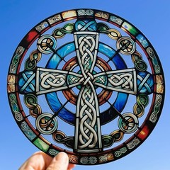 New Suncatcher Easter 8″ Round Religious Cross Christian Jesus Celtic