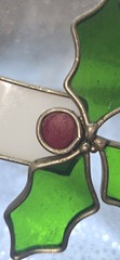 Vintage Stained Glass Christmas Candle Holly Berries Suncatcher Hanging 6″