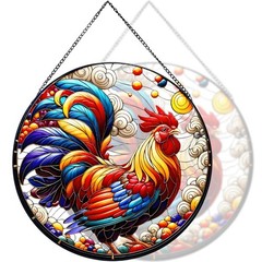 Rooster Glass Window Hangings, 8″ Rooster Sun Catcher Stained Glass Window Pa…