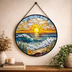 Ocean Wave Glass Suncatcher Handmade Coastal Beach Window Decor Gift