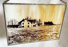VTG Amish Country House Stained Glass Sun Catcher Print Hanging 5×7″