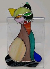 Handmade Stained Glass Multicolor Rainbow Cat Suncatcher