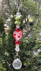 Handmade LampWork Glass Frog & Heart Small Beaded Sun Catcher 1