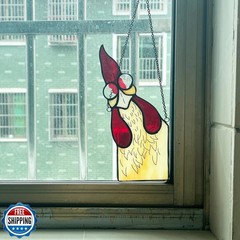 Peeping Rooster Stained Glass Window Hanging Suncatcher, Chicken Lover Gift f