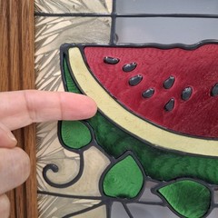 Jeanne Chris Sowell Stained Glass Watermelon Framed Suncatcher Art Texas Lady