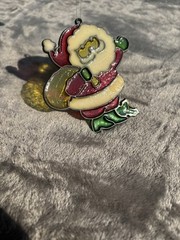 Vintage Stained Glass Sun Catcher Window Christmas Santa Snowman Hong Kong-READ