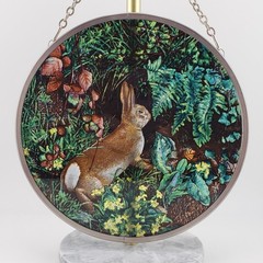 Stained Glass Suncatcher Rabbit Amid Ferns Flowers William Webber MFA Boston 90s