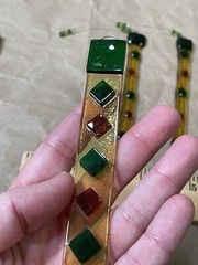 6 fused art glass Stick suncatchers Yellow Green Orange Handmade Ornaments Decor
