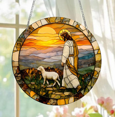 Jesus and Lamb Acrylic Suncatcher – Stained Glass Style Christian Decor