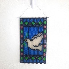 Beaded Dove Suncatcher, Wall Hanging, Handcrafted, Peace, Dove Olive Branch, EUC