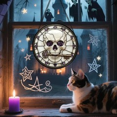Stained Glass Window Hanging – Halloween Scary Skull Suncatcher for Doors Gar…