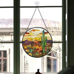 Cactus Desert Faux Stained Glass Suncatcher Window Hanging Garden Decor Gift Art