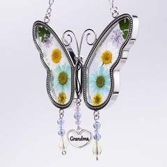 Suncatcher Butterfly Wind Chimes with Real Flowers – Perfect Gift for Grandma