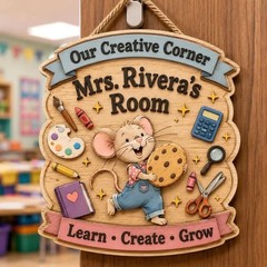 If You Give Mouse Cookie Inspired Kids Room Classroom Wooden Sign with Rope