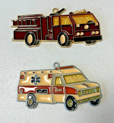 Stained Glass Sun Catcher: Home Made of Metal and Glass Fire Truck & Ambulance