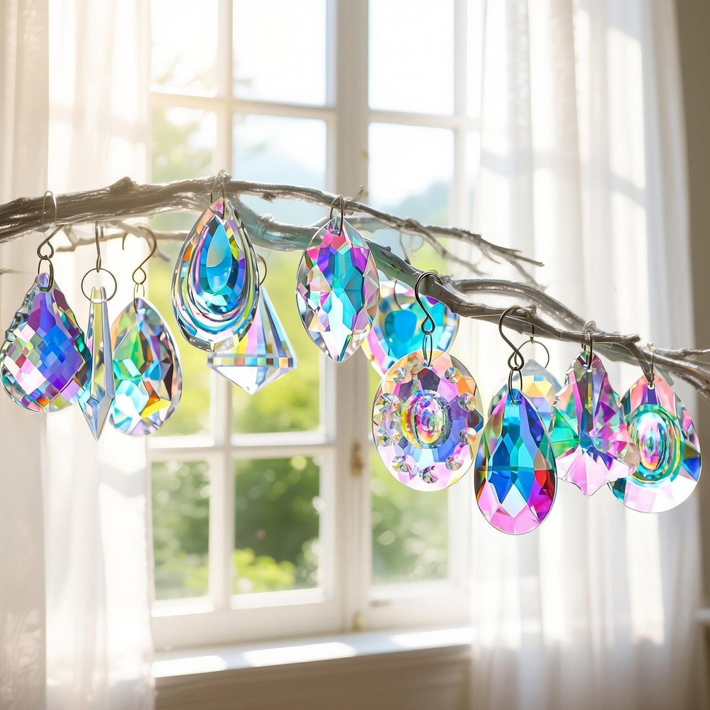 12 Pcs Crystal Suncatchers Colorful Chandelier Prisms Crystals Pendants Parts…